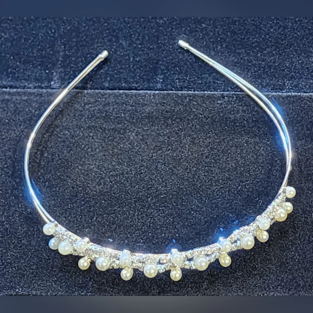 Faux Pearls and Rhinestones Silver toned Tiera Wedding Bridal Flower Girl